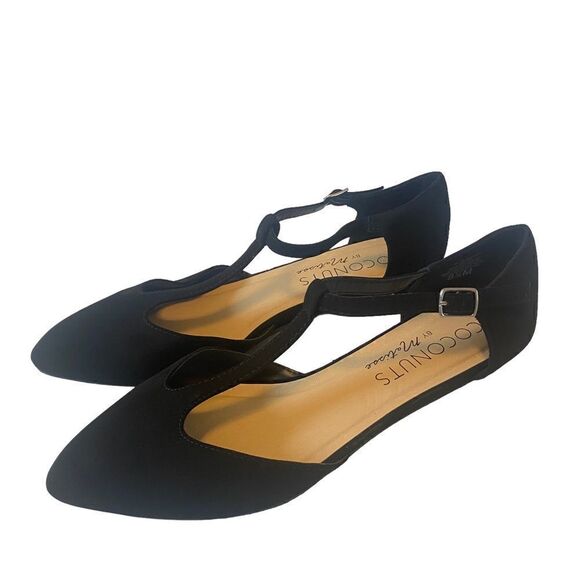 Coconuts by Matisse Black Faux Suede Pointed Toe Ankle Strap Low Heel Flats - Picture 2 of 7